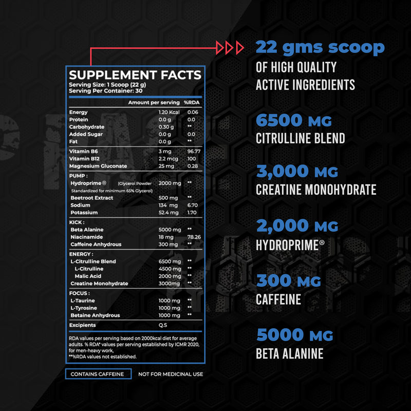 Ramp Rage Pre-Workout - India’s First 22g Scoop Formula - Berry Burst Flavor (30 Serving) - a2glifestyle