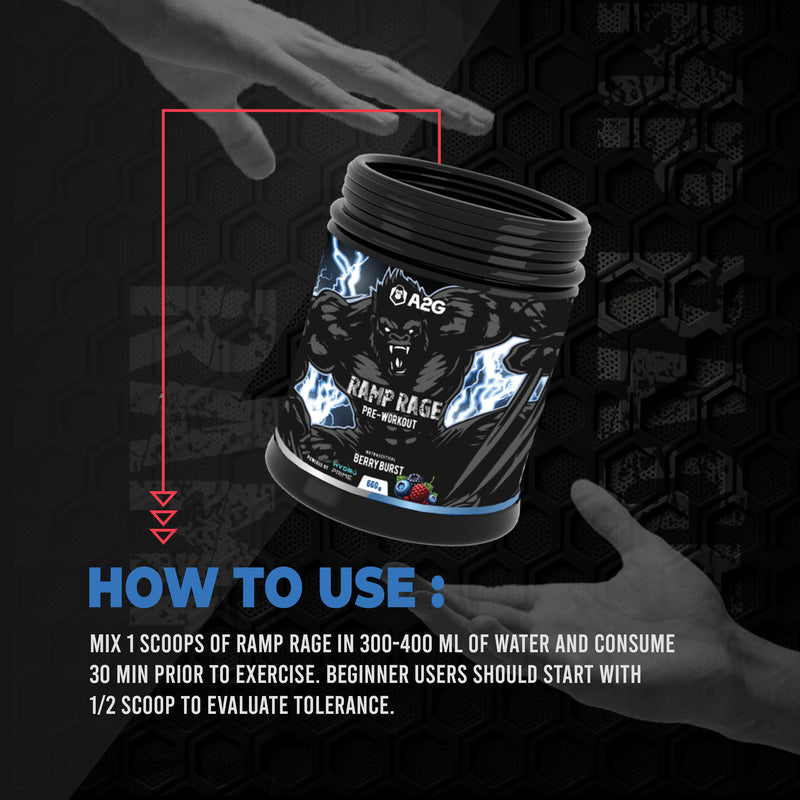 Ramp Rage Pre-Workout - India’s First 22g Scoop Formula - Berry Burst Flavor (30 Serving) - a2glifestyle