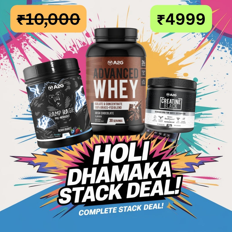 A2G Holi full stack – Pre-workout, Whey Protein & Creatine